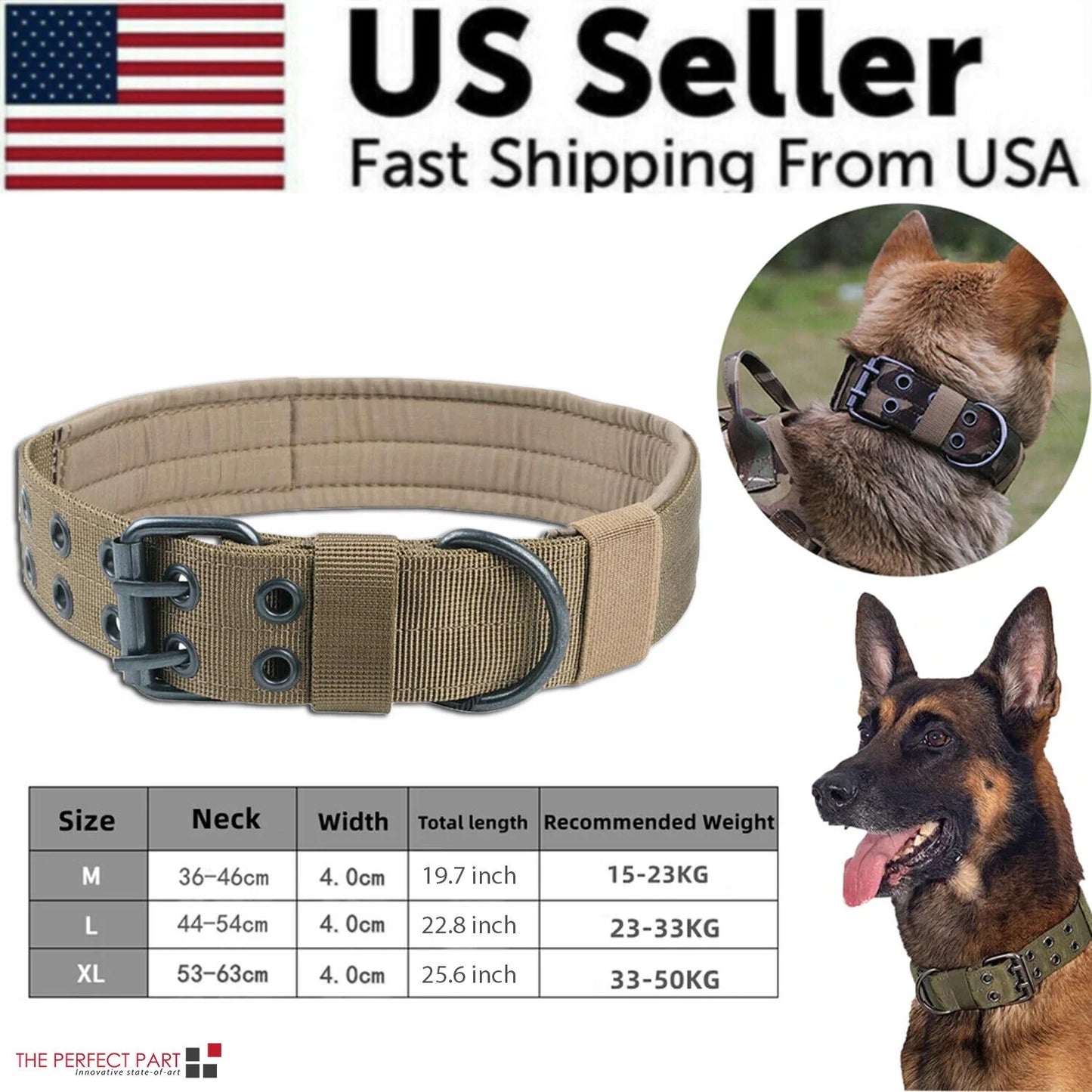 2-Inch Wide Heavy-Duty Nylon Tactical Dog Collar for Large Breeds with Metal Buckle