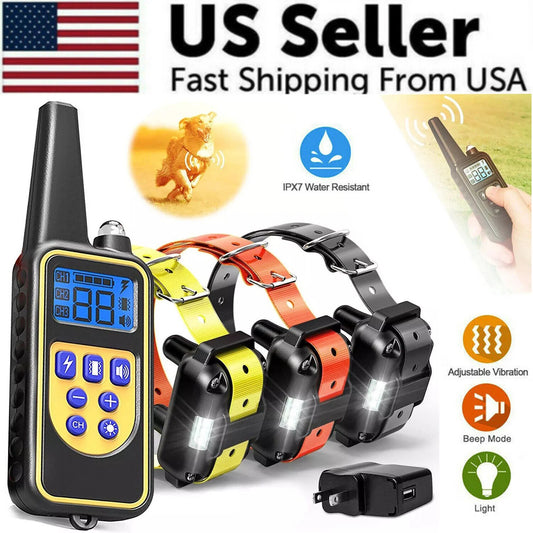 3000 FT Rechargeable Remote Dog Training Collar - Waterproof Shock Trainer for Pets