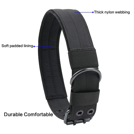 2-Inch Wide Heavy-Duty Nylon Tactical Dog Collar for Large Breeds with Metal Buckle