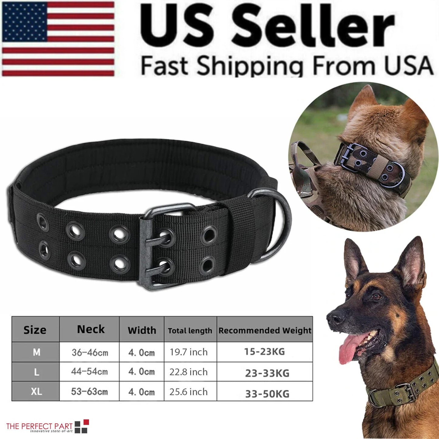 2-Inch Wide Heavy-Duty Nylon Tactical Dog Collar for Large Breeds with Metal Buckle