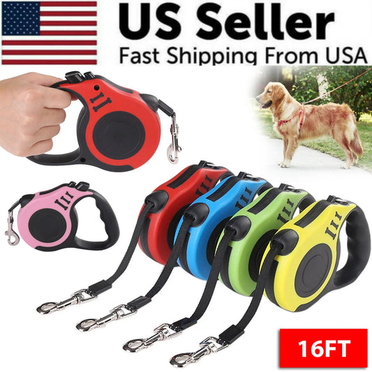 16.5FT Automatic Retractable Dog Leash with Pet Collar - Hands-Free Walking Lead, Free Shipping in the US