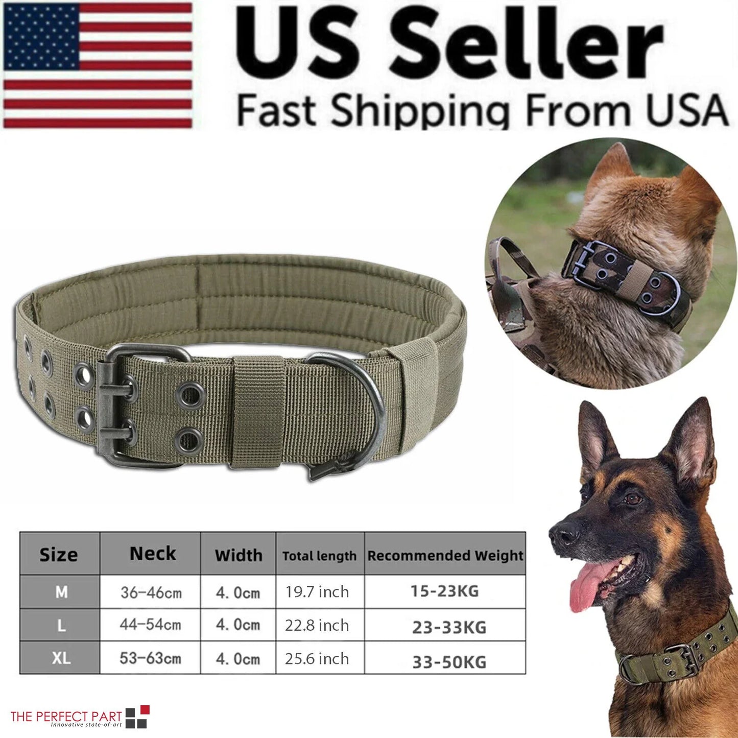 2-Inch Wide Heavy-Duty Nylon Tactical Dog Collar for Large Breeds with Metal Buckle