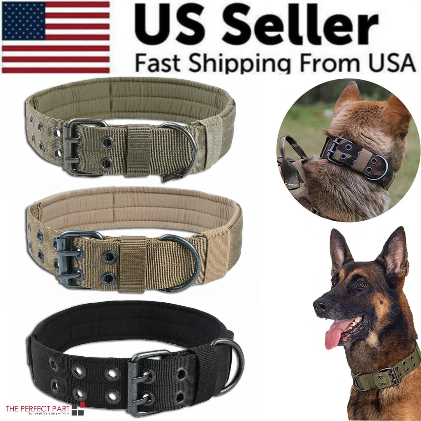 2-Inch Wide Heavy-Duty Nylon Tactical Dog Collar for Large Breeds with Metal Buckle